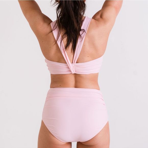 NWT Set: High Waist Athletic Crossback Sports Bralette Bikini in Soft Pink - Picture 3 of 10